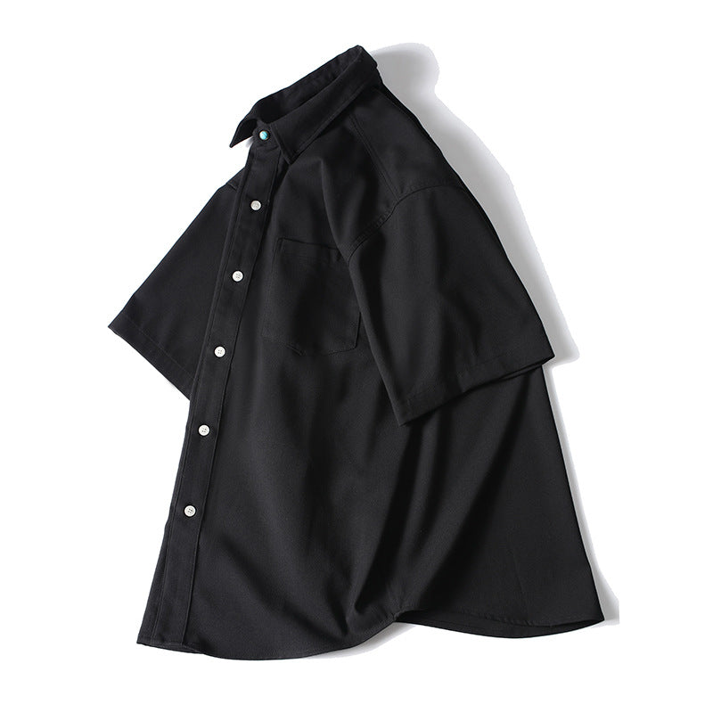 Color Short Sleeve Shirt for Men, Retro Loose Fit Button-Up Casual Blouse