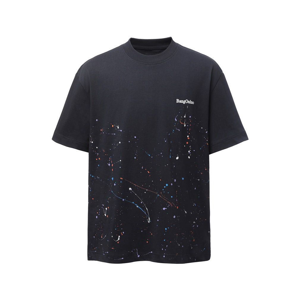 Paint splatter ink splatter pure cotton short sleeved shirt