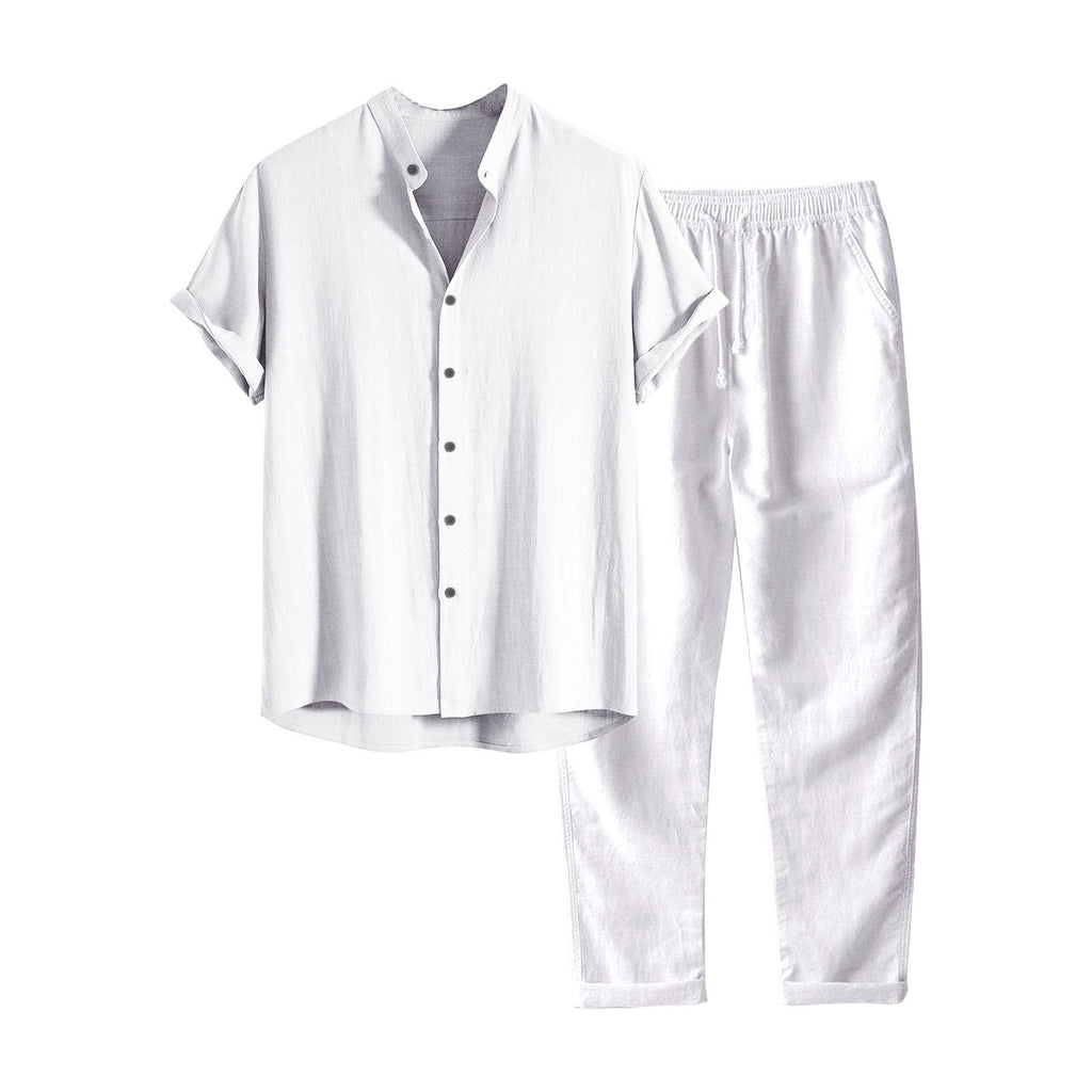 European And American Men's Stand Collar Fashion Casual All-match Slim Fit Cotton And Linen Suit