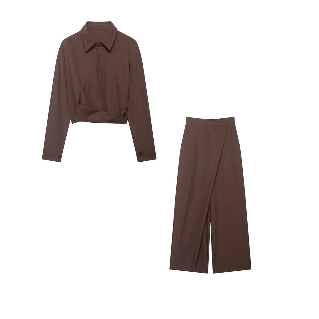 Style Irregular Collage Shirt Top with Straight Leg Pants