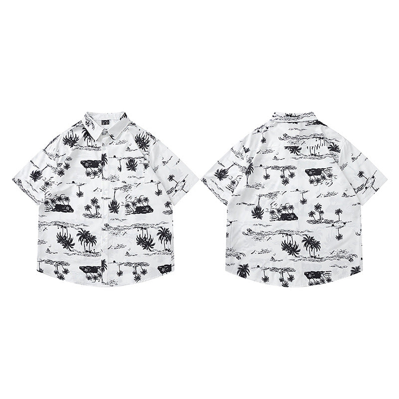 Loose Shirt Ice Silk Flower Shirt Men Short Sleeve Design Beachwear