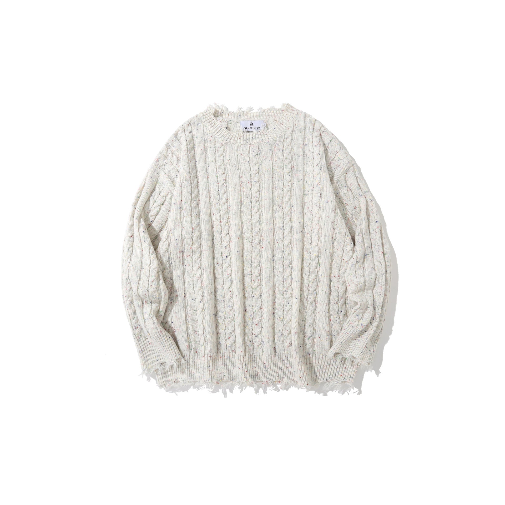 Solid Color Jacquard Cable Knitwear Men's High Street Lazy Style Loose Round Neck Sweater Streetwear Crewneck Pullover
