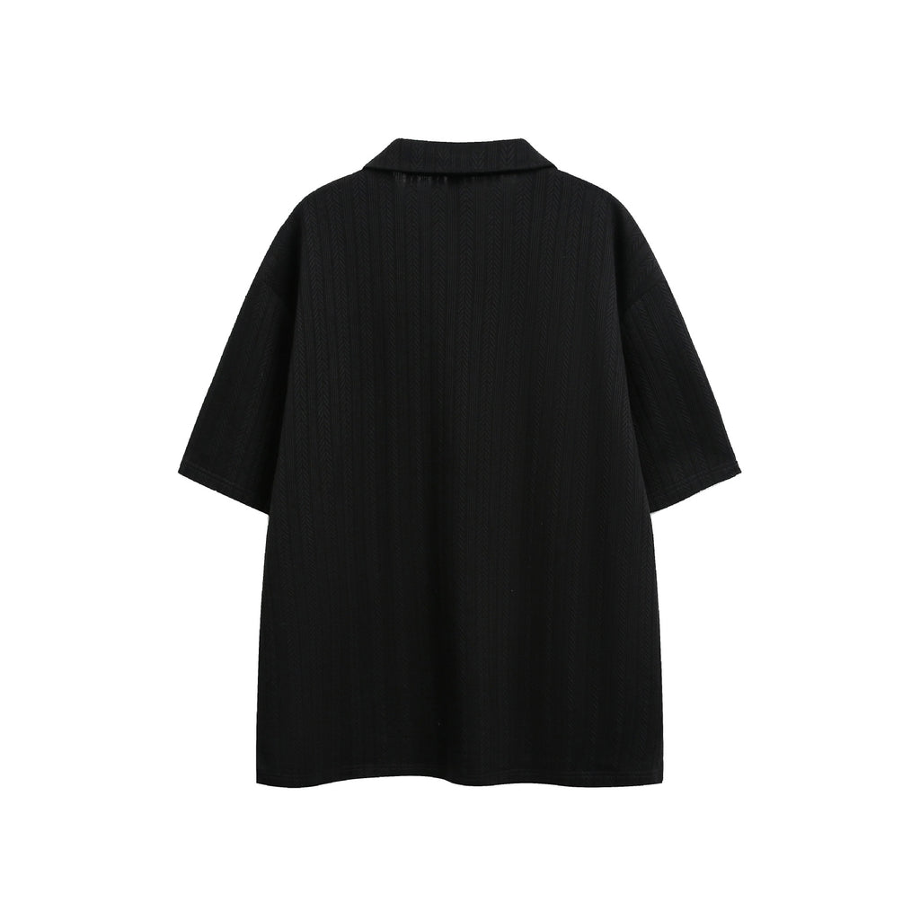 Solid Color Textured Loose Fit Short Sleeve Polo Shirt for Men and Women