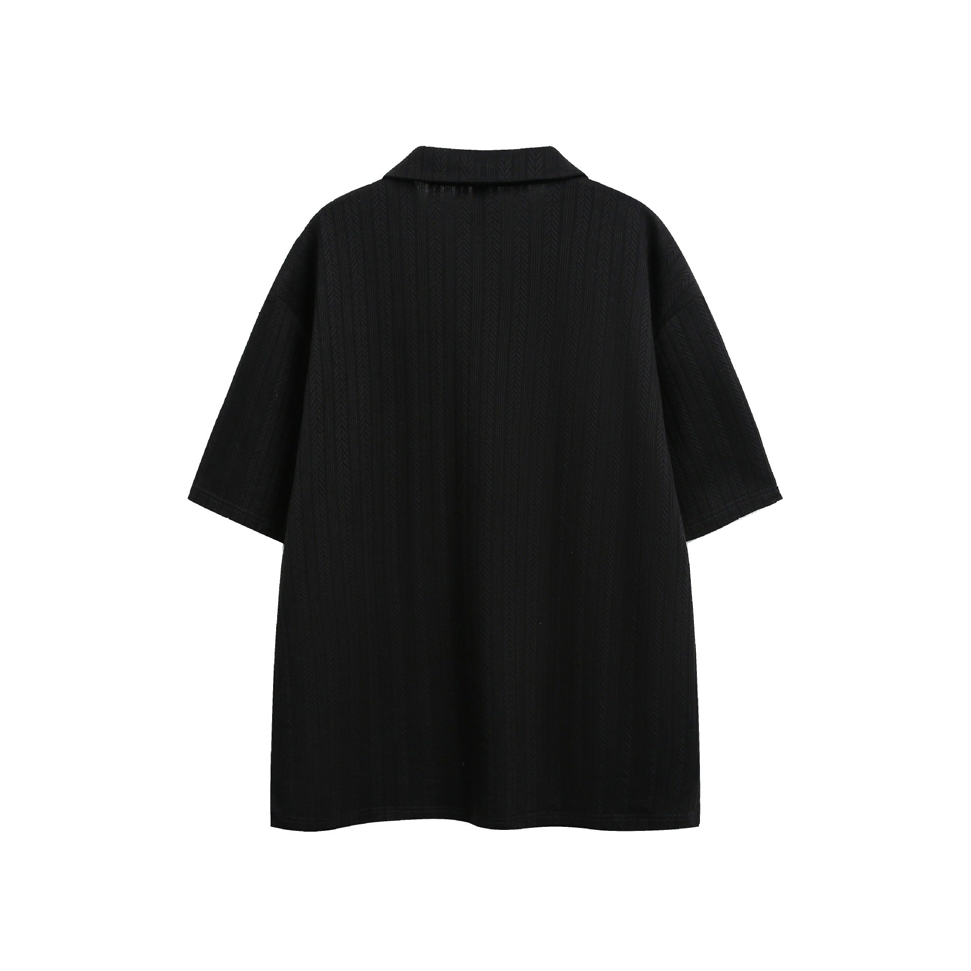 Solid Color Textured Loose Fit Short Sleeve Polo Shirt for Men and Women