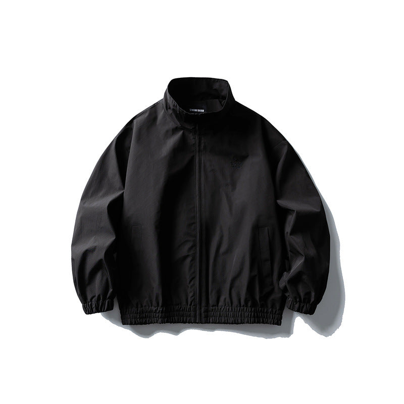 Trend Outdoor Cityboy Casual Simple Embroidered Stand Collar Jacket Men