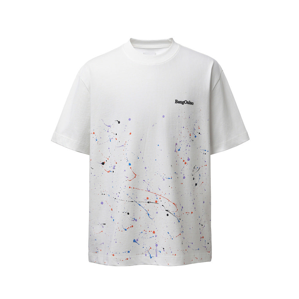 Paint splatter ink splatter pure cotton short sleeved shirt