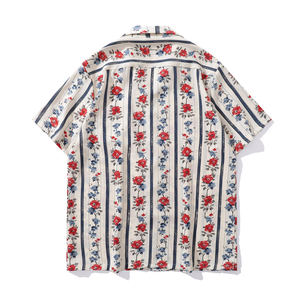 Style Retro Floral Full Print Short Sleeve Shirt for Men and Women, Loose Casual Lazy Couple Blouse Jacket