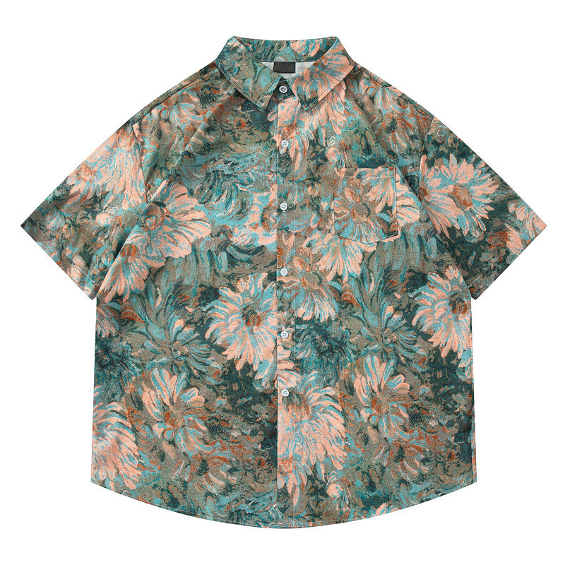 Print Shirt Men Retro Vintage Loose Casual Couple Shirt