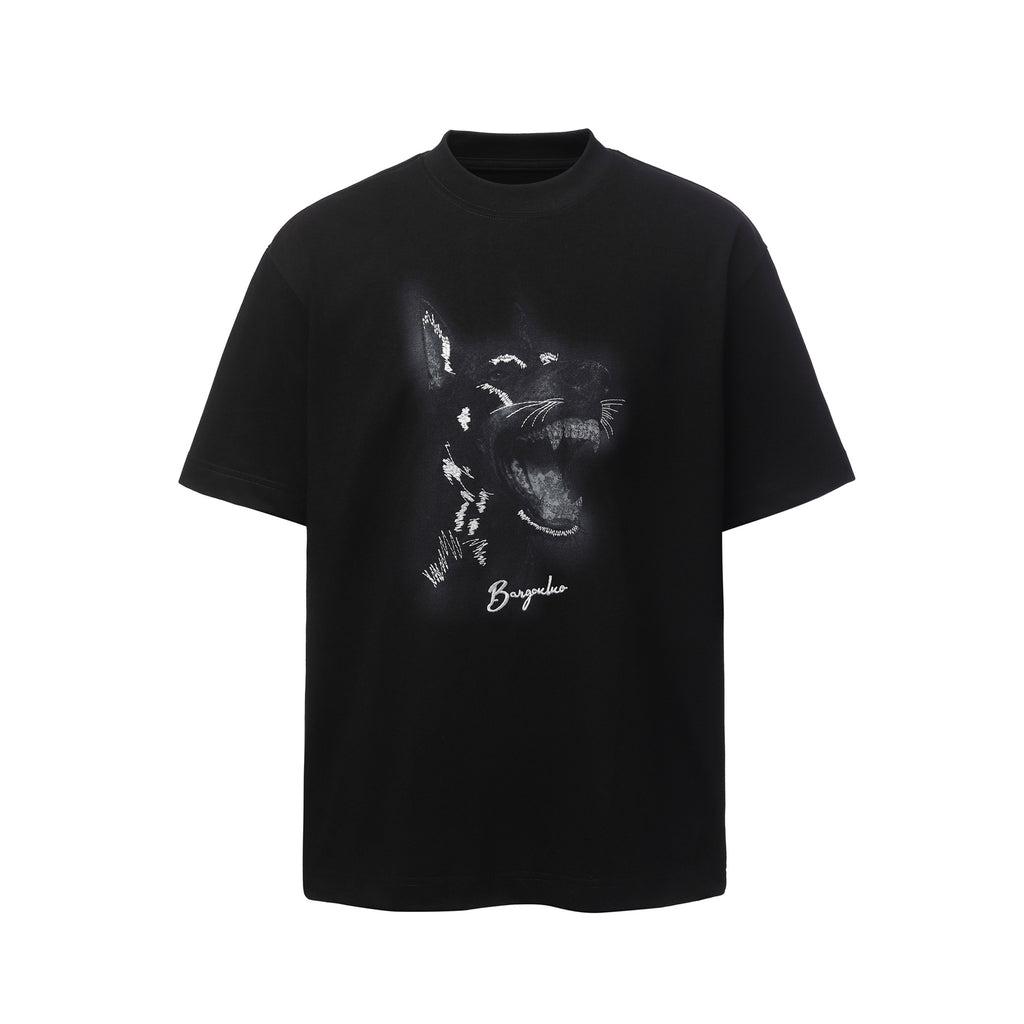Embroidered printed T-shirt with loose five quarter sleeves