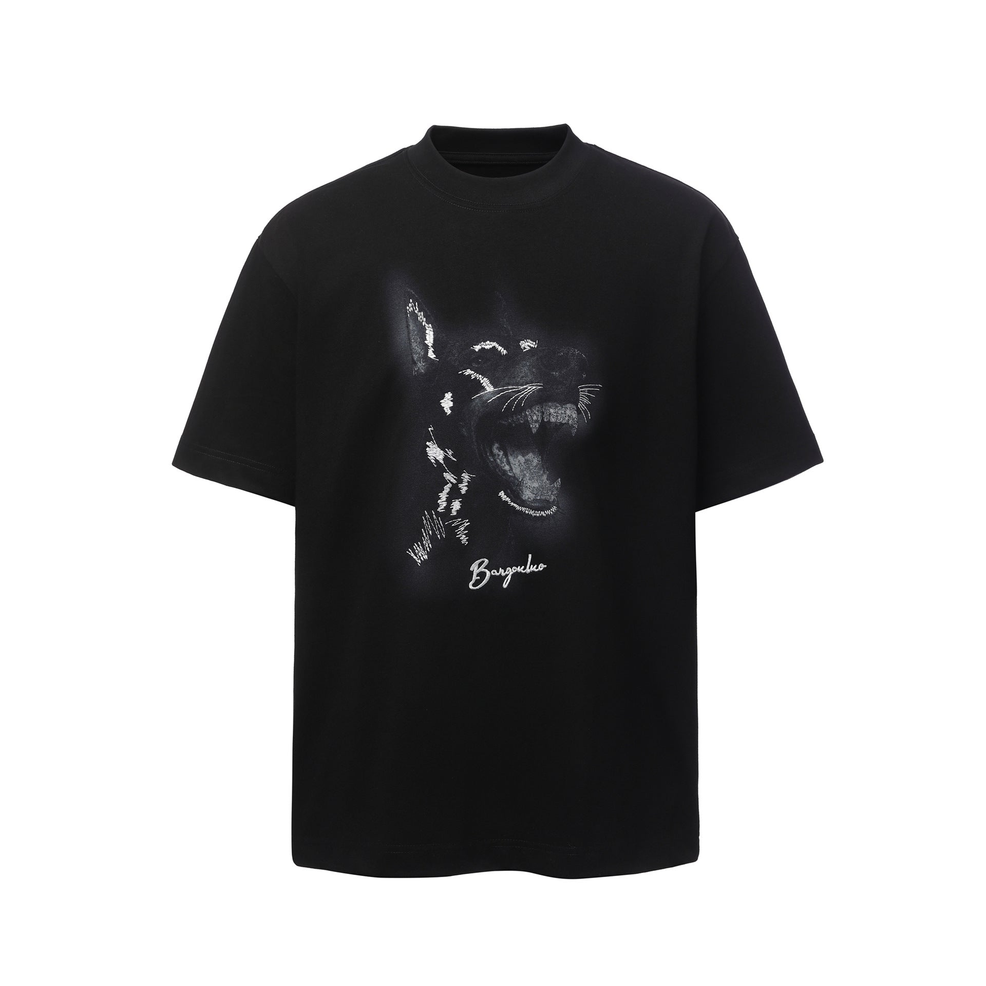 Embroidered printed T-shirt with loose five quarter sleeves