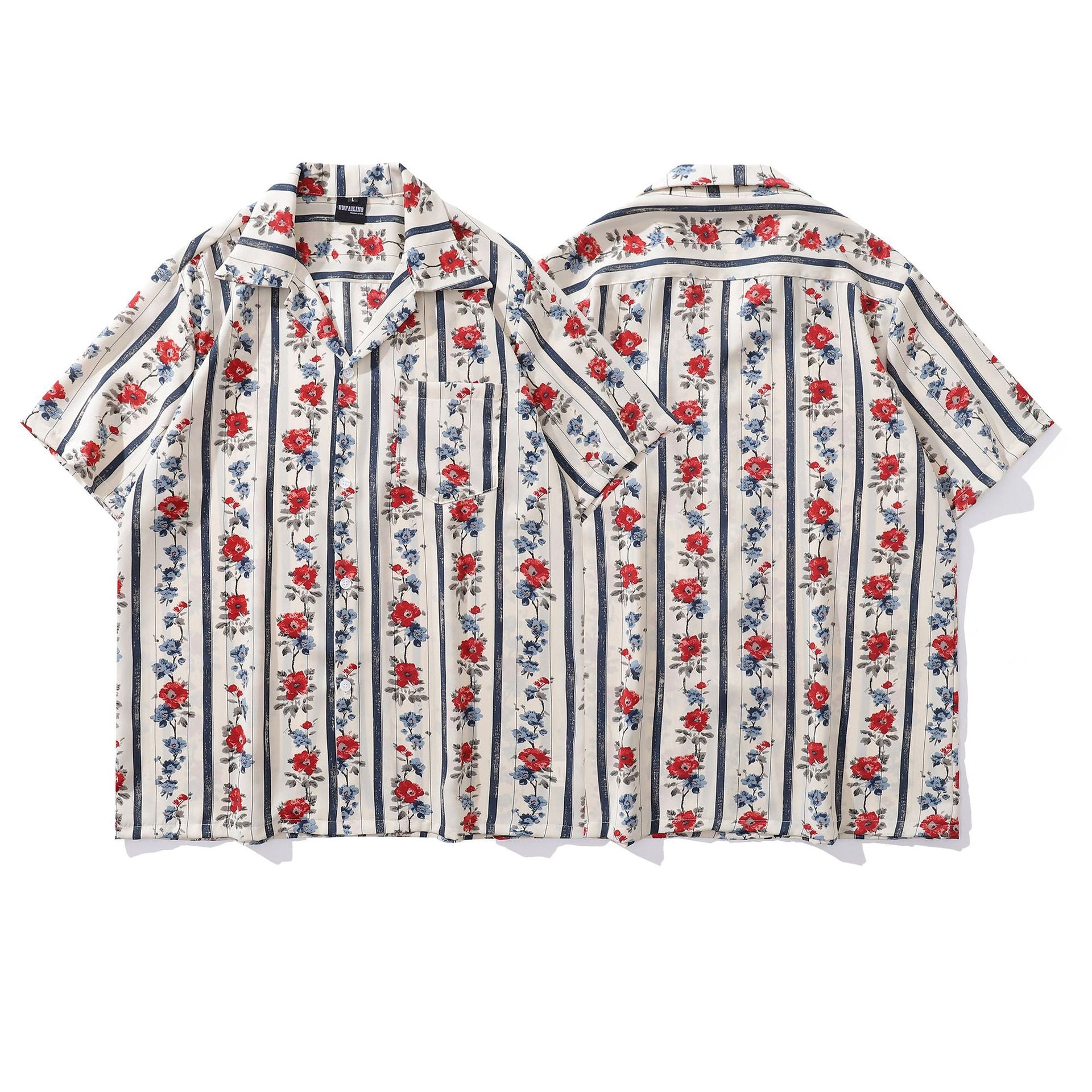 Style Retro Floral Full Print Short Sleeve Shirt for Men and Women, Loose Casual Lazy Couple Blouse Jacket