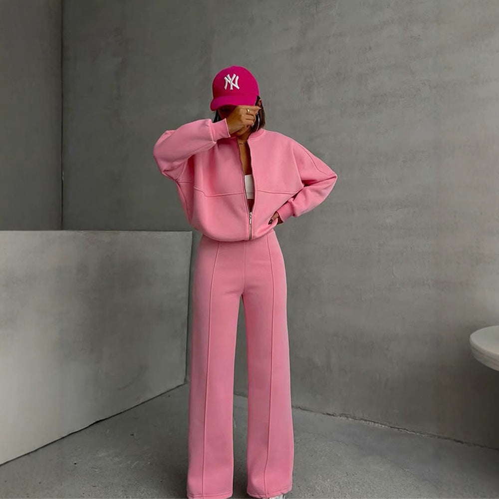 Casual Two-Piece Set Women's Autumn/Winter Cardigan Sporty Streetwear Long Sleeve Jacket and Pants Outfit