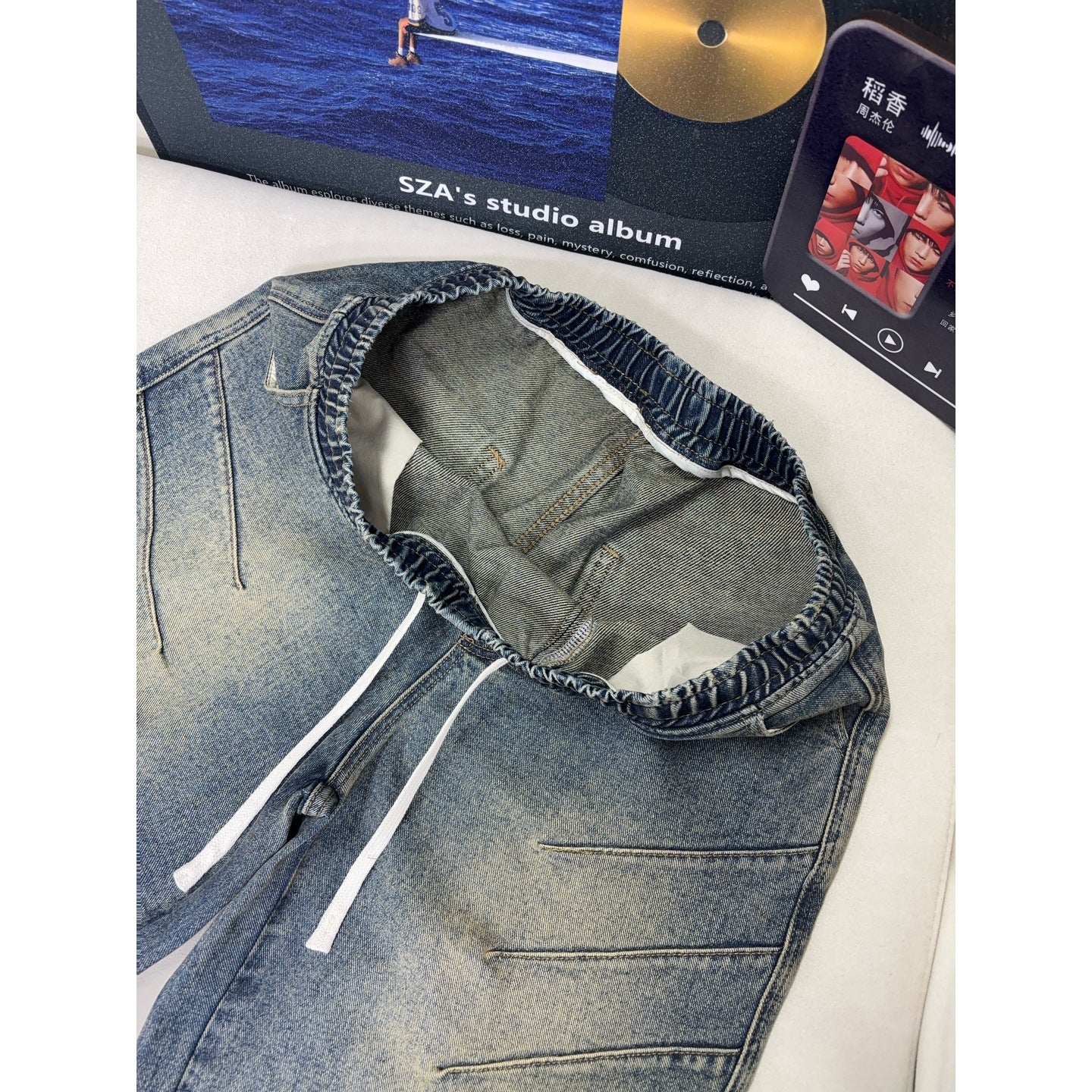 Vintage Pleated Denim Shorts Men Washed Vibe Pants