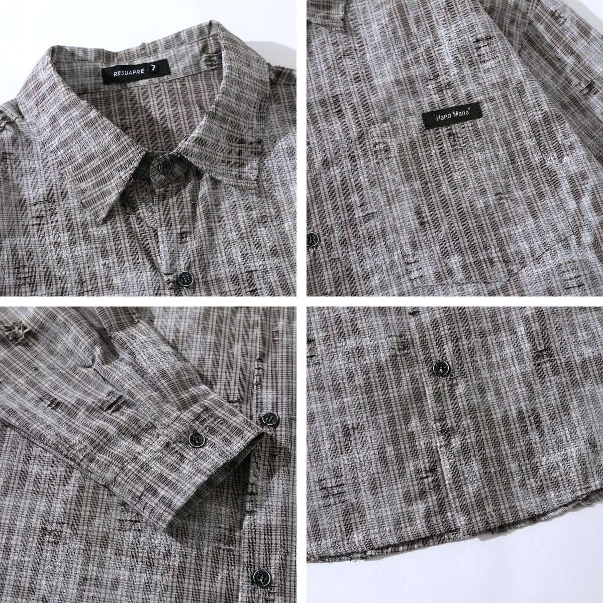 Street Style Plaid Hole Long Sleeve Shirt Men Loose High-Grade Couple Shirt Jacket