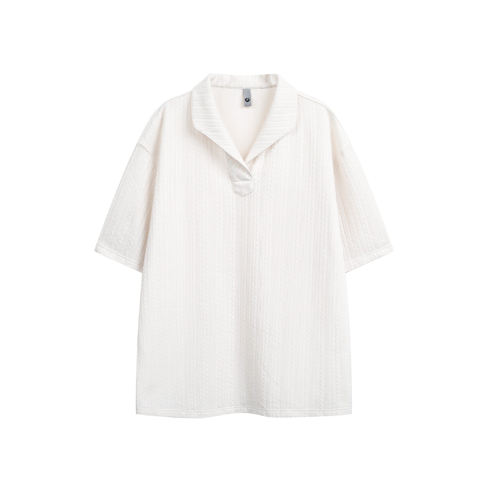 Solid Color Textured Loose Fit Short Sleeve Polo Shirt for Men and Women