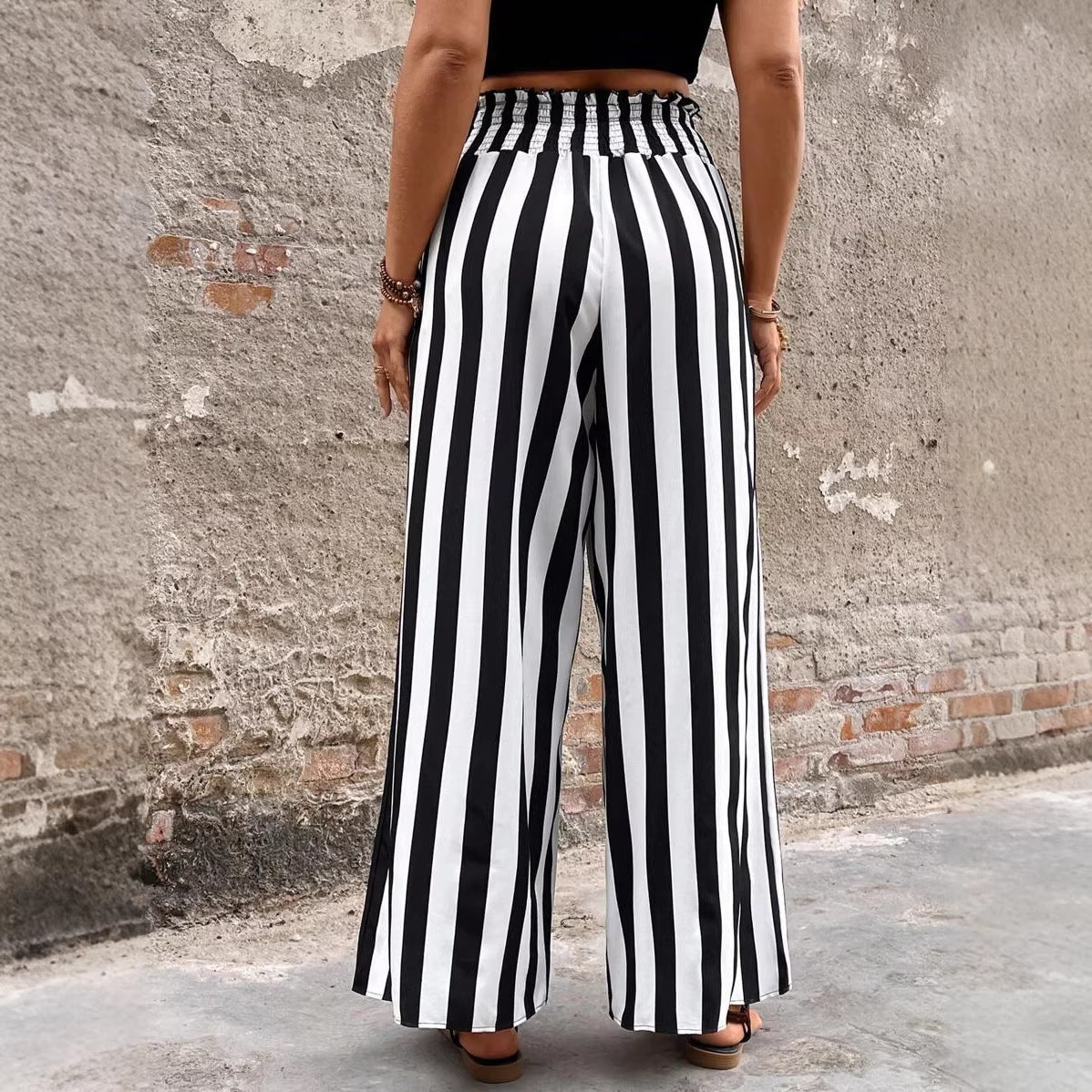 Fluid Stripe Wide Leg Pants Summer Loose High Waist Casual Trousers