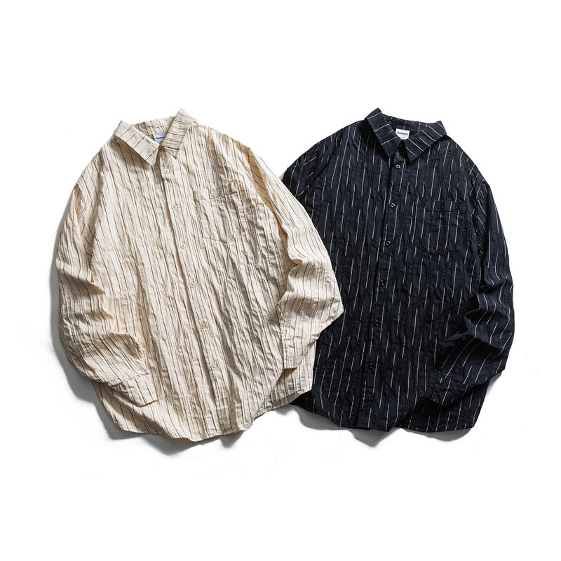Wrinkled casual striped shirt for men and women's casual shirt