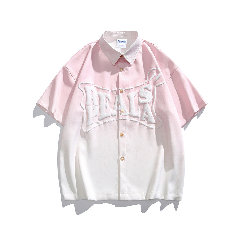 Letter gradient short sleeved shirt for men and women