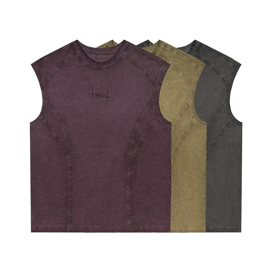 Washed Vintage Basketball Tank Top Men Round Neck Breathable Sleeveless T-Shirt