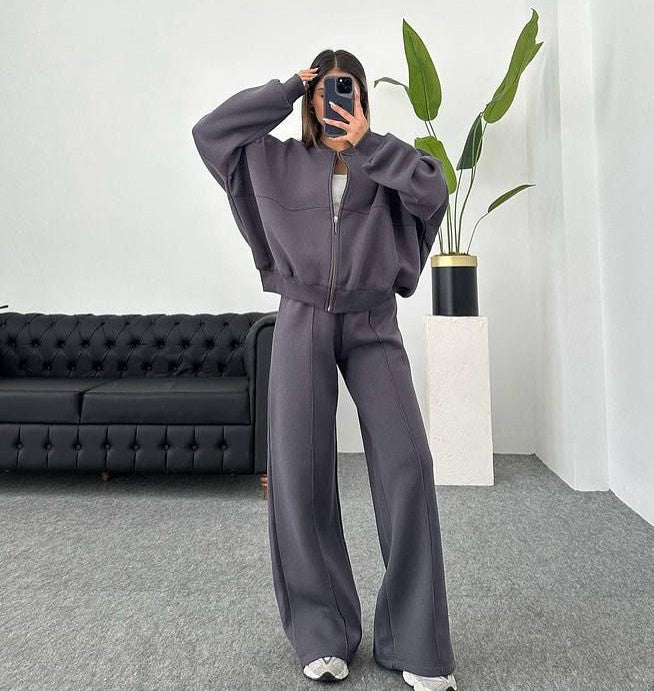 Casual Two-Piece Set Women's Autumn/Winter Cardigan Sporty Streetwear Long Sleeve Jacket and Pants Outfit