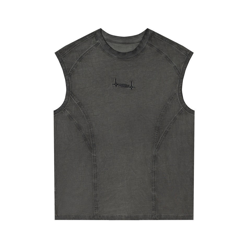 Washed Vintage Basketball Tank Top Men Round Neck Breathable Sleeveless T-Shirt