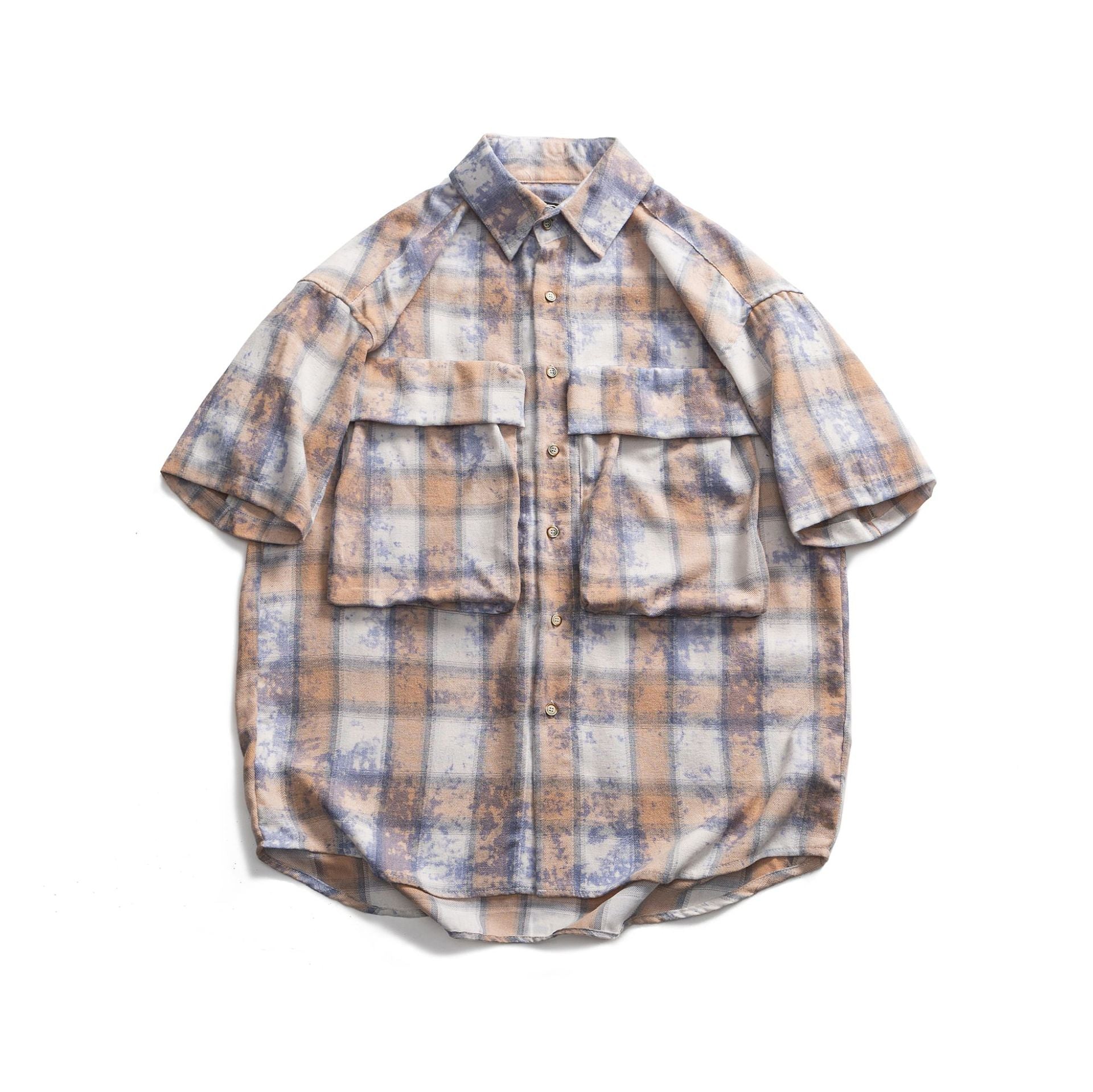 Checkered camouflage printed short sleeved shirt for men