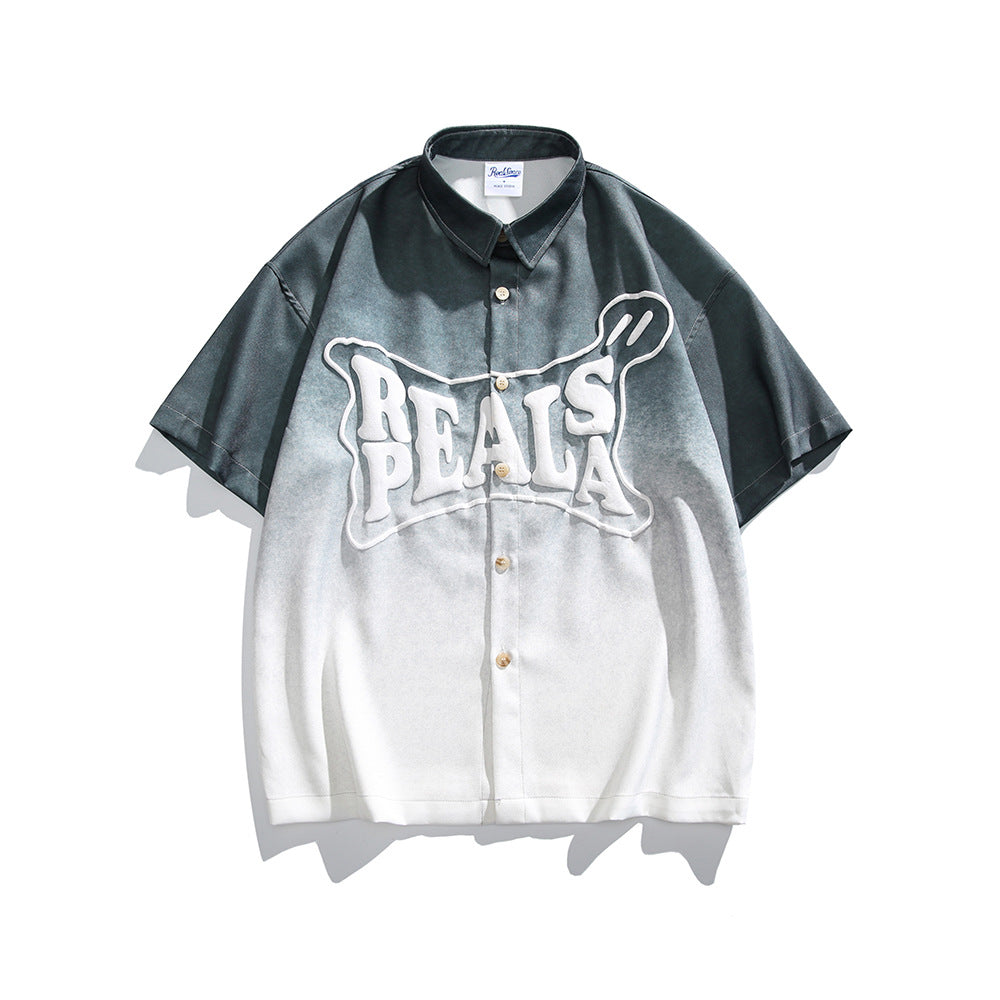 Letter gradient short sleeved shirt for men and women