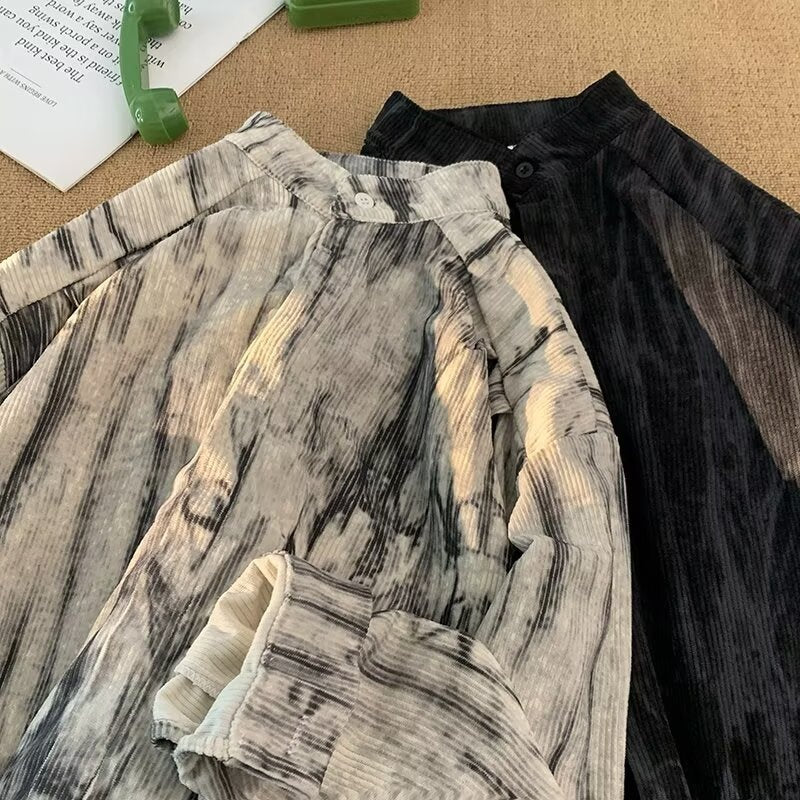 Spray ink tie dye long sleeved shirt for men in spring