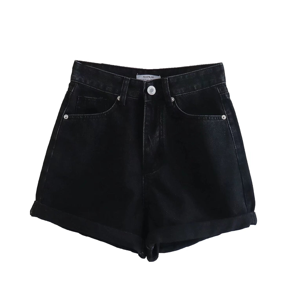 Straight tube loose rolled edge casual wide leg shorts