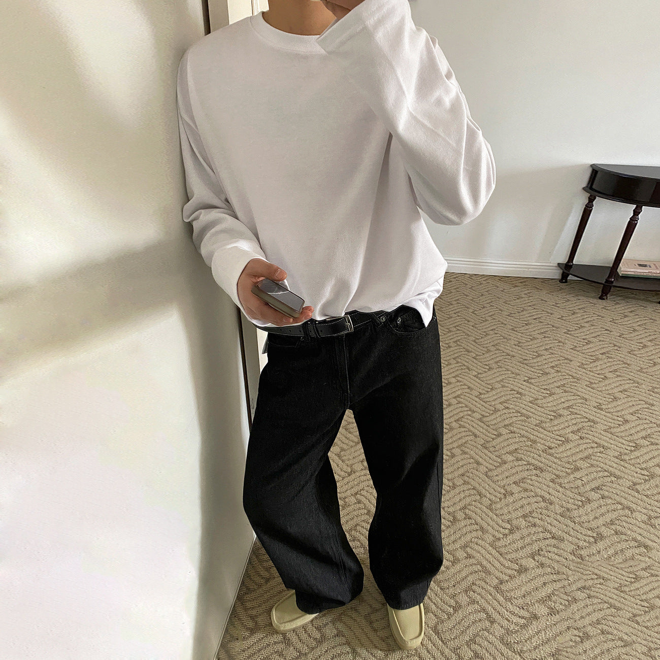 Vintage Washed Straight Leg Jeans Men Autumn Loose Wide Leg Pants  Commuter Clean Fit Pants