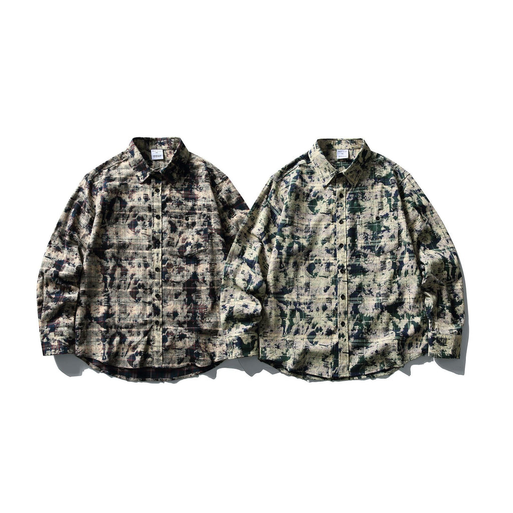 Camouflage Tie-Dye Loose Casual Long Sleeve Shirt for Men
