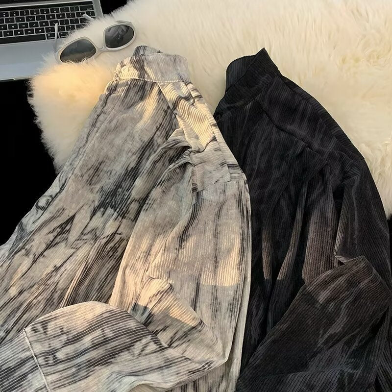 Spray ink tie dye long sleeved shirt for men in spring