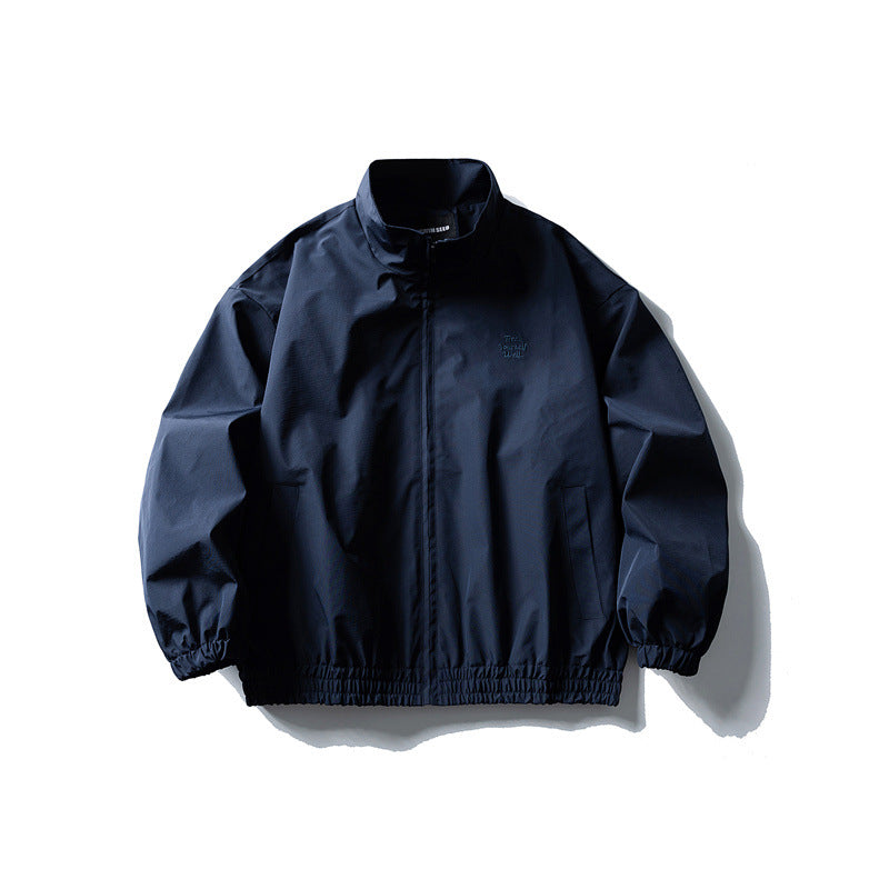 Trend Outdoor Cityboy Casual Simple Embroidered Stand Collar Jacket Men