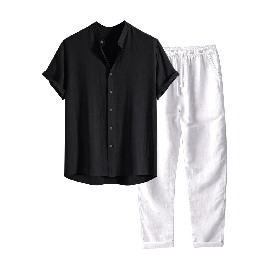 European And American Men's Stand Collar Fashion Casual All-match Slim Fit Cotton And Linen Suit