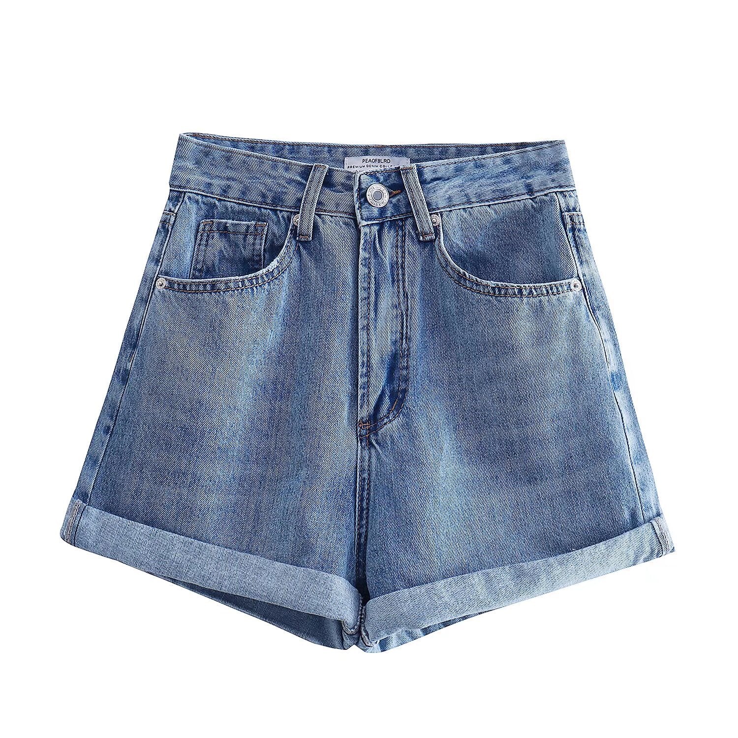 Straight tube loose rolled edge casual wide leg shorts