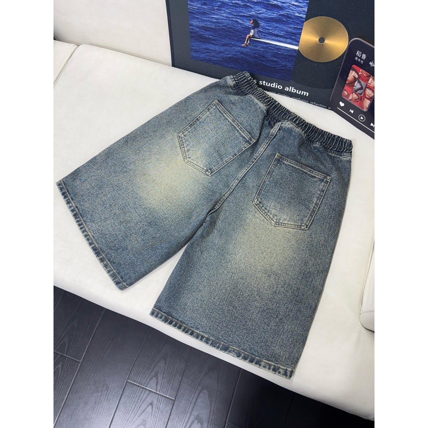 Vintage Pleated Denim Shorts Men Washed Vibe Pants