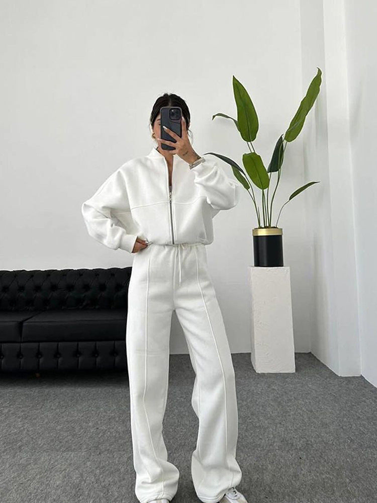 Casual Two-Piece Set Women's Autumn/Winter Cardigan Sporty Streetwear Long Sleeve Jacket and Pants Outfit
