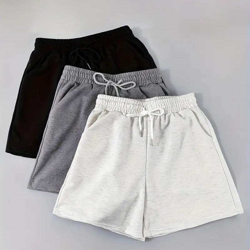 Summer Solid Color Casual Pocket Shorts with Drawstring Elastic Waistband