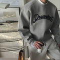 Casual  Gray Hoodie for Men with Letter Applique, Loose Fit Round Neck, Autumn Wear