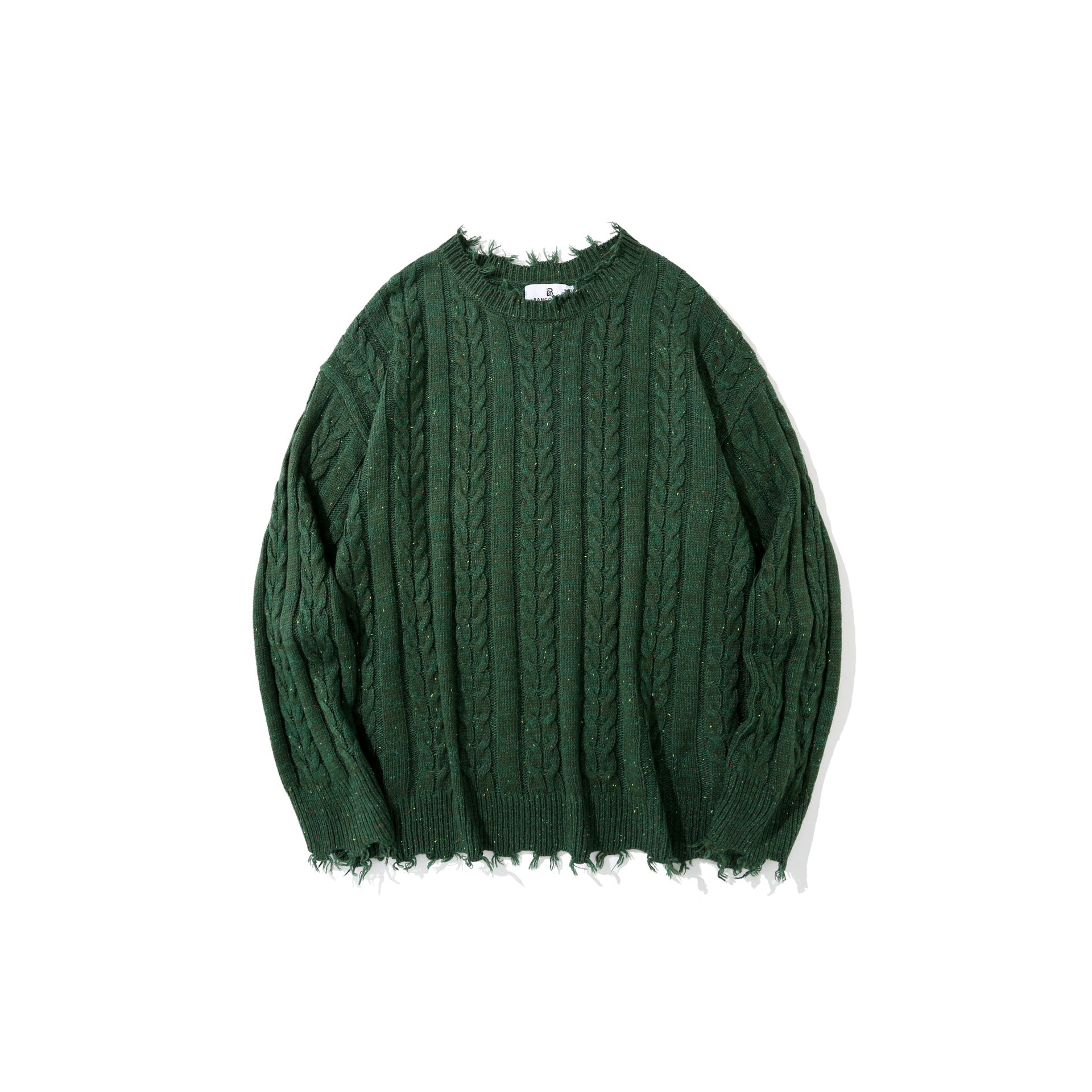 Solid Color Jacquard Cable Knitwear Men's High Street Lazy Style Loose Round Neck Sweater Streetwear Crewneck Pullover