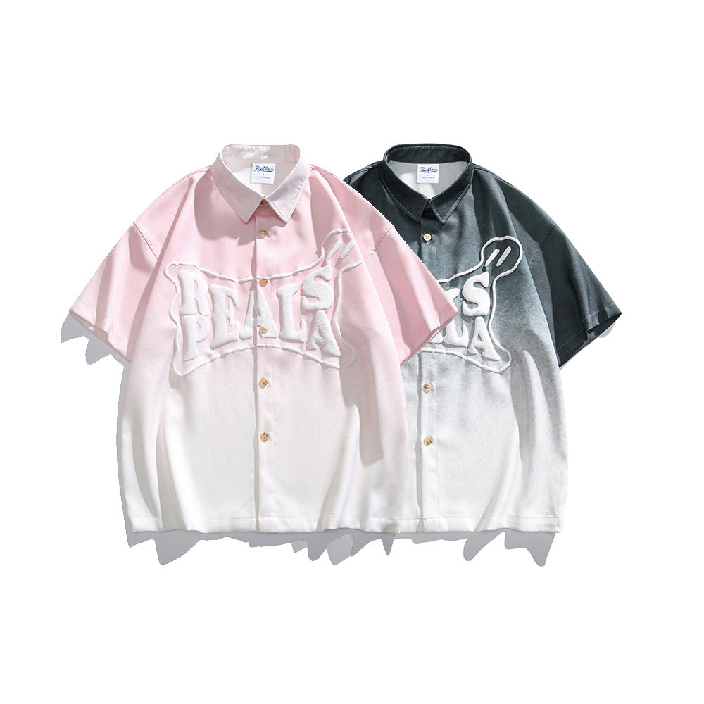 Letter gradient short sleeved shirt for men and women