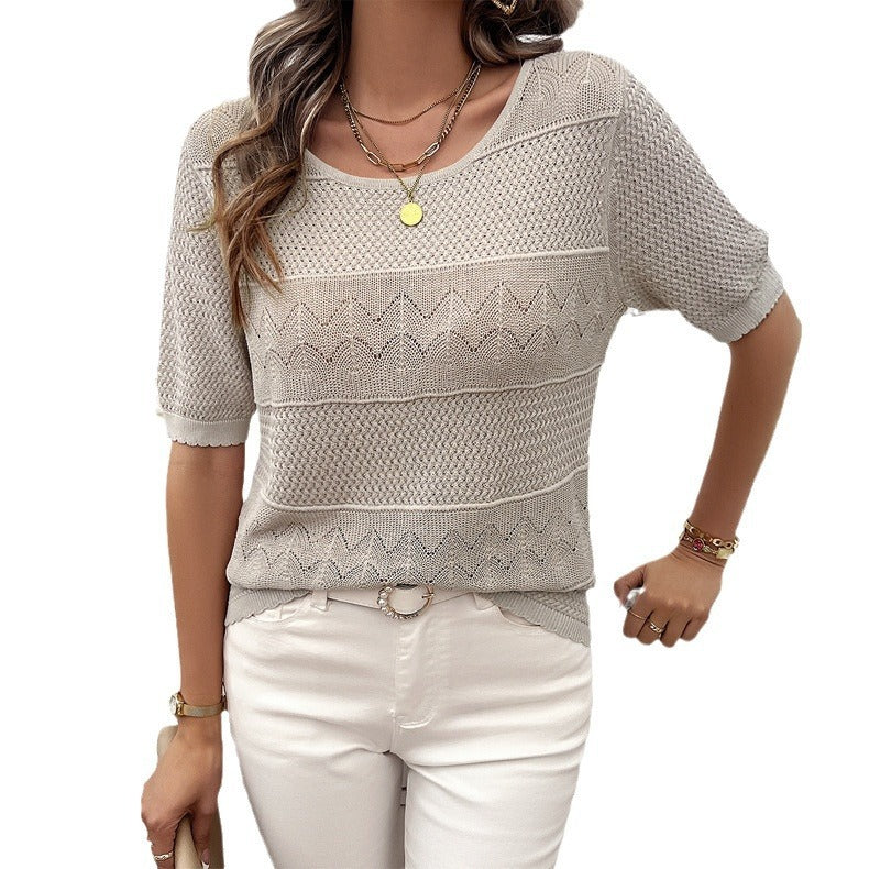 Spring/Summer Women's Style Round Neck Hollow Short Sweater