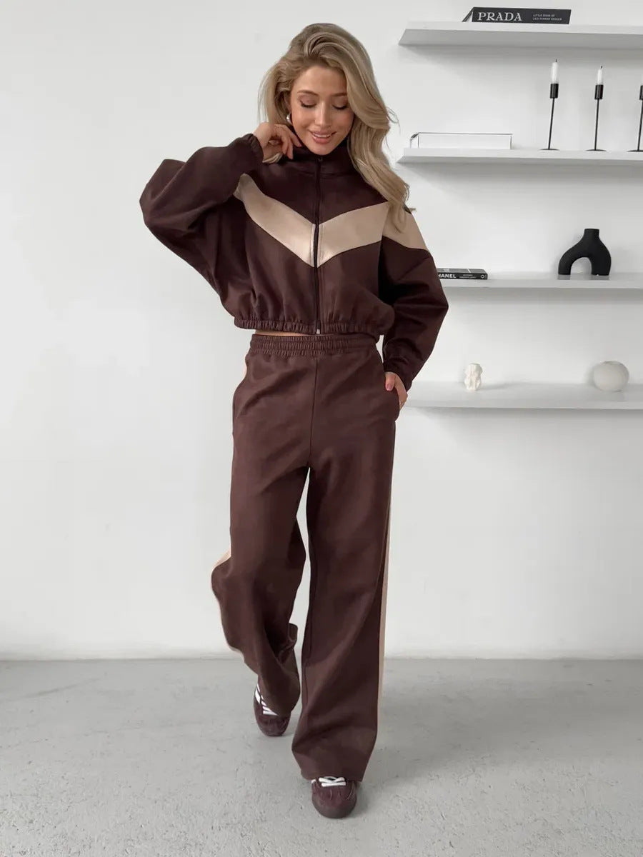 European And American-style Casual Women's Color-block Set