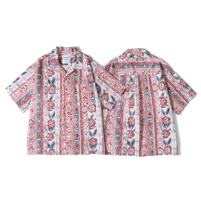 Cuban Collar Hawaiian Pattern Floral Beach Vacation Short Sleeve Shirt