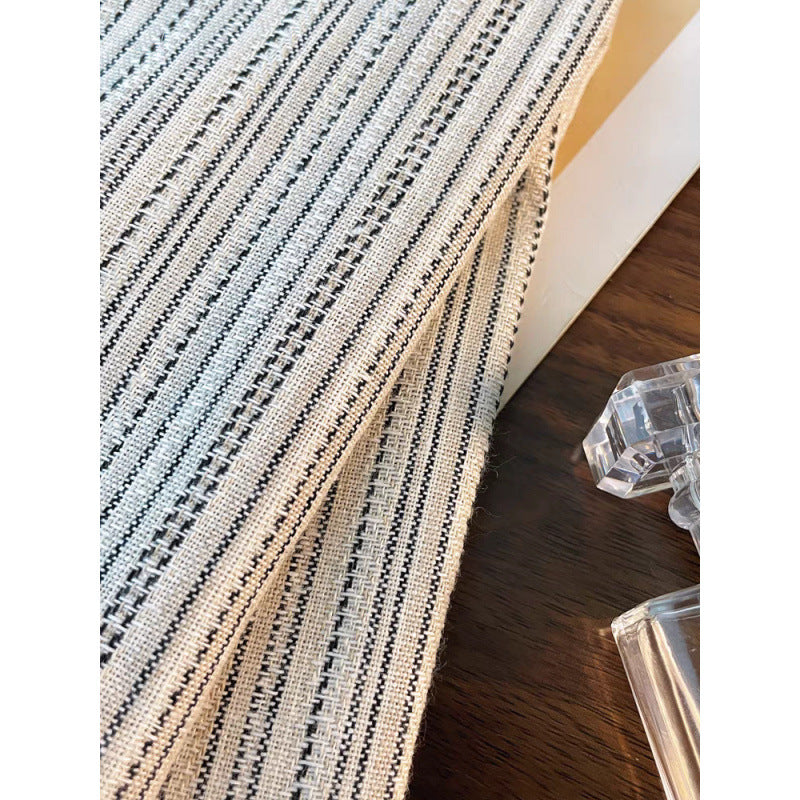 Striped Linen-Cotton Casual Pants, Elastic Waist with Drawstring, Loose Wide-Leg, Slim Straight Leg Long Pants, Lightweight Summer Women's Pants