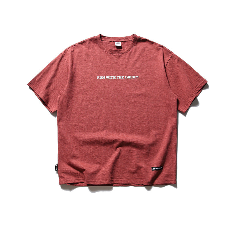 Bamboo cotton letter thick plate printed short sleeved men