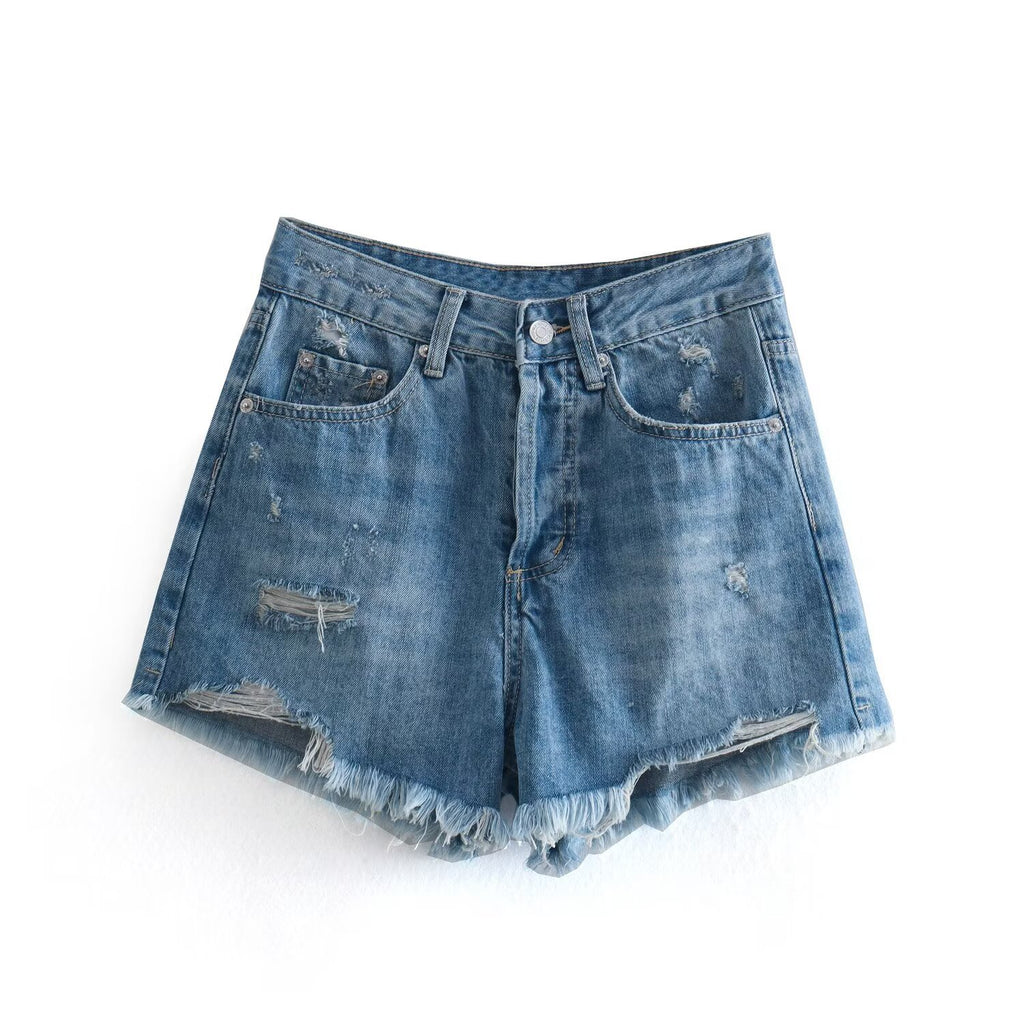 Casual versatile multi-color high waisted ripped shorts
