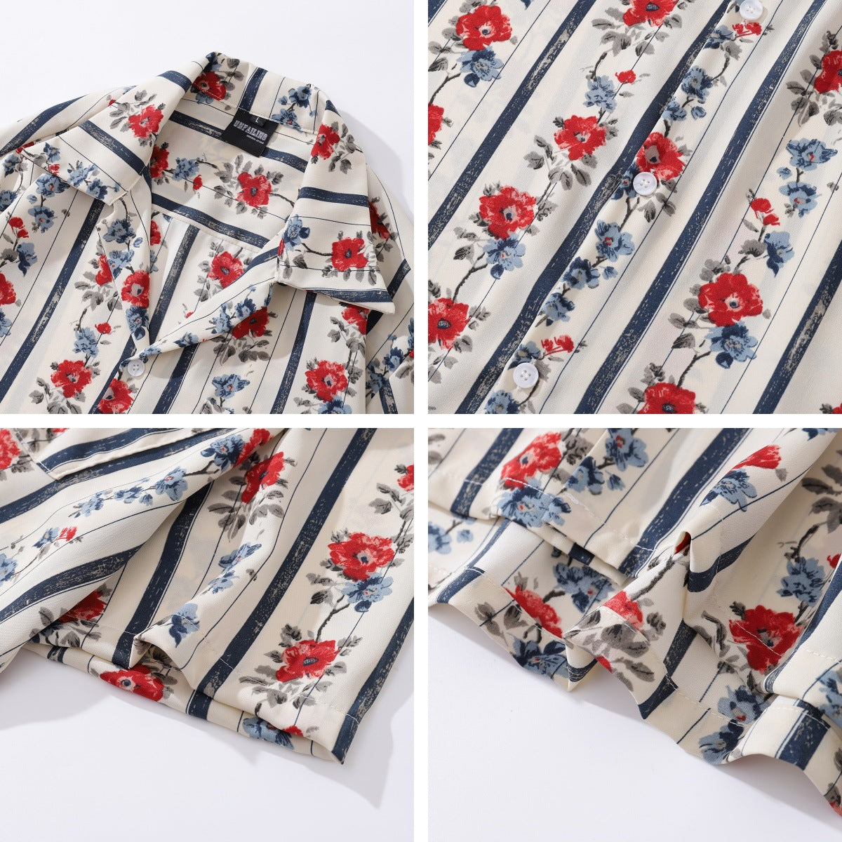 Style Retro Floral Full Print Short Sleeve Shirt for Men and Women, Loose Casual Lazy Couple Blouse Jacket