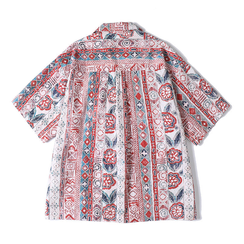 Cuban Collar Hawaiian Pattern Floral Beach Vacation Short Sleeve Shirt