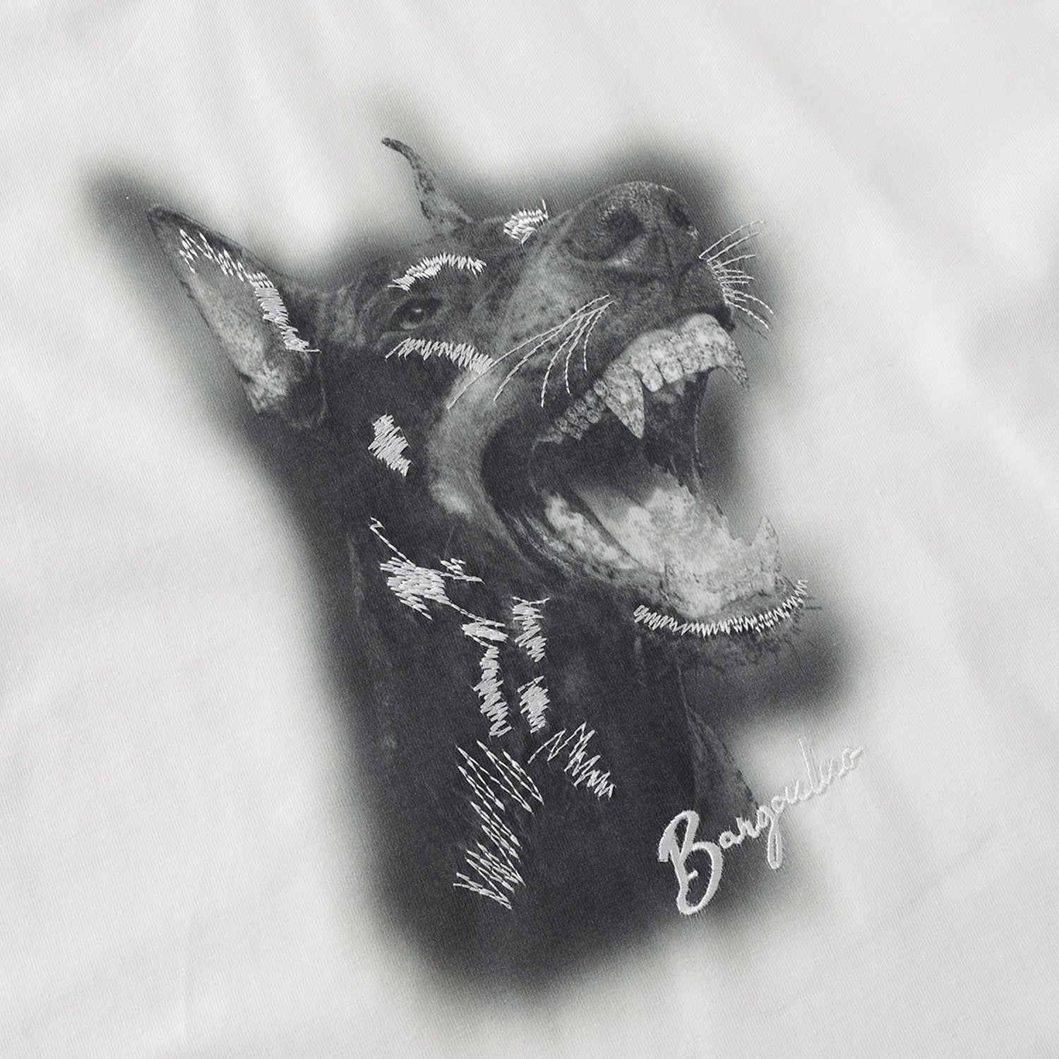 Embroidered printed T-shirt with loose five quarter sleeves